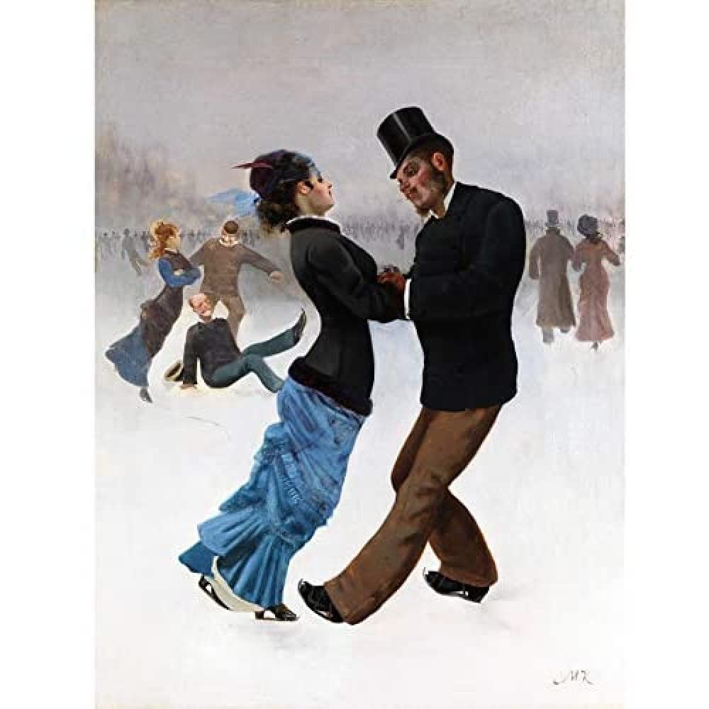 Artery8 Klinger Ice Skaters Painting Art Print Canvas Premium Wall Decor Poster Mural
