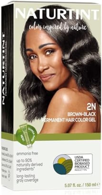 Permanent Hair Colour Gel 2N Brown-Black, Plant Enriched, Biobased, Ammonia Free, Long Lasting Grey Coverage and Radiant Colour, Nourishment and Protection