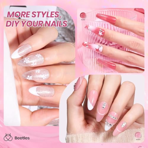 Image of Beetles Nude Pink Gel Nail Polish Set, Nude Paradise Gel Polish Kit 25PCS 20 Colors Jelly Pink Sheer Glitter White Soak Off UV Base Glossy Matte Top Coat Nail Charms Gift for Women