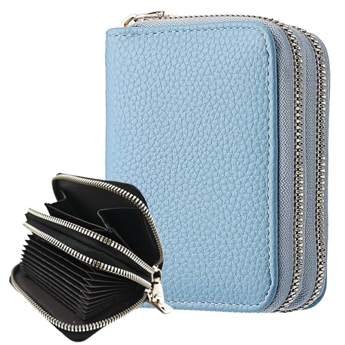 Women's Accordion Wallet with Double Zipper RFID-Blocking Card Organizer, Slim Coin Purse for Credit Cards/ID/Cash