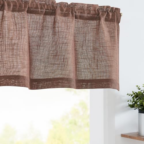 jinchan Valance Curtains for Windows 16 Inch Colorful Mini Pom-Pom Country Farmhouse Kitchen Valance Semi Sheer Voile Samll Window Treatment for Bedroom Living Room Rod Pocket 1 Panel Amber