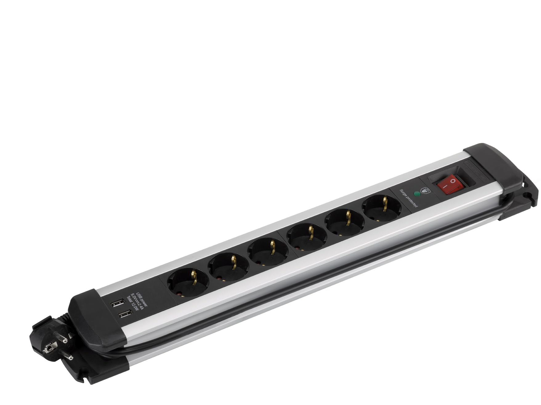 Mehrfachsteckdose Extrapower 6 Steckdosen 16A 250V + 2 USB-Kabel 1,5m 3G1,5 mit SIMON Aluminium Schutz