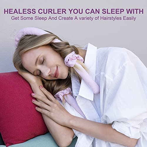 Heatless Curling Rod Headband, Hair Curlers To Sleep In, No Heat Curl Ribbon With Hair Clips And Scrunchie, Sleeping Curls Silk Ribbon Hair Rollers For Long Hair (Champagne Tie Dye) #TOP3