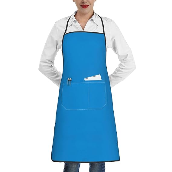 MYGANN Solid Color Blue Unisex Waterproof Stain Resistant Apron With Pockets For Kitchen Restaurant Hotel Barbecue, White, One Size
