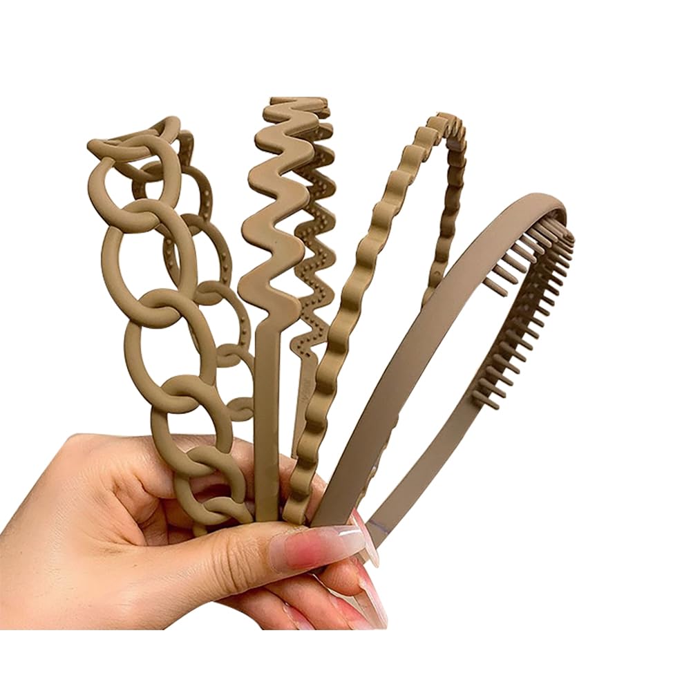 TANLOMY Plastic Headbands Kit With Comb Teeth for Women and Girls - 4 Pieces Matt Surface DIY Set for Different Occasions - Light Coffee Brown