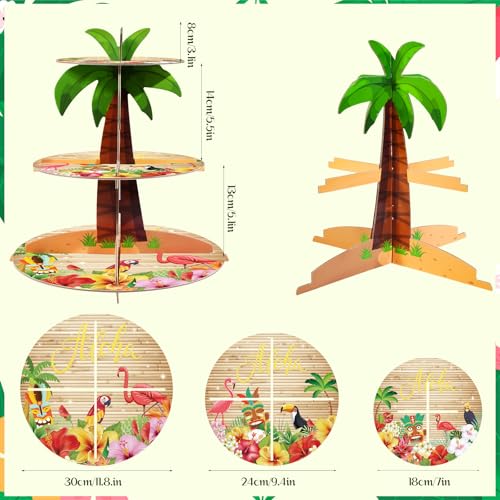 TEASIK 3-Tier Cupcake Stand - Palm Tree Party Decor for Luau, Hawaiian & Tropical Themed Events - Multi-Colored Cardboard Tiered Tray for Beach & Pool Party Decorations by TEASIK - Used condition - Image 2