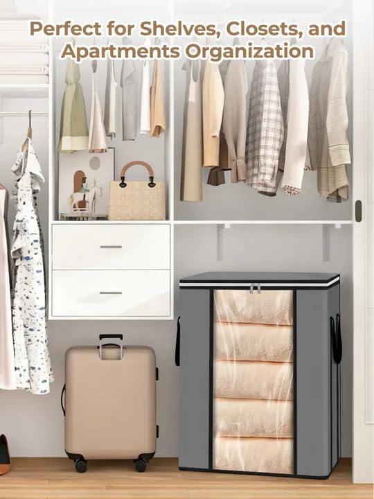 120L Extra Large Blanket & Clothes Storage Bags for Bedding & Comforters & Pillow–Foldable Thick Waterproof Fabric with Clear Window,Dual Zippers & Sturdy Handles,3 Pack Seasonal Organization - Image 6