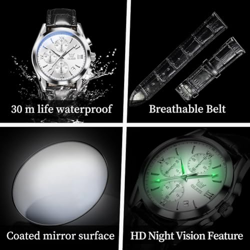 Image of OLEVS Men's Watches Brown Leather with Date,Casual Watches for Men,Large Face Watches Men,Chronograph Mens Watch,Sport Waterproof Business Dress Analog Quartz Men's Wrist Watches Reloj De Hombre