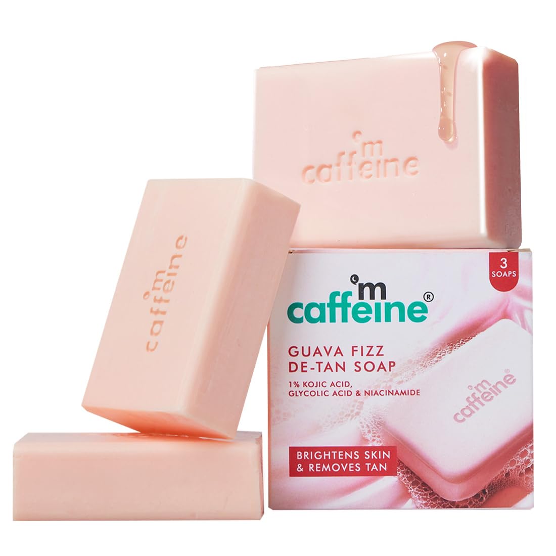 Brightening Tan Removal Soap - 1% Kojic Acid & Glutathione -Pack of 3x100g | Niacinamide, Glycolic Acid - Reduce Dark Spots | Tangy Guava Perfumed Bar | Moisturizing Bath Soap for Women, Men