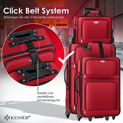 Kesser Trolleykofferset, 4-delig, reiskofferset met wieltjes, complete 4-delige set, formaten S, M, L, XL, netvak, wieltjes, telescoopgreep, koffer, reistas, stoffen koffer, handbagage, rood, S-M-L-XL - Image 6