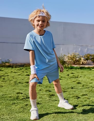 Image of Arshiner Boys Loose Athletic Set Crew Neck T-Shirt & Mesh Short 4-13 Years | Boys Loose Athletic Shorts Set Performance Crew Neck T-Shirt and Mesh Short Outfits Lightweight & Breathable