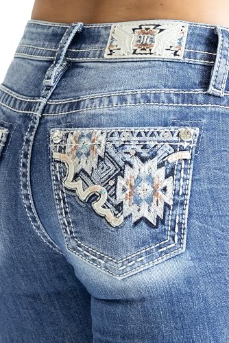 Miss Me Women's Aztec Print Mid-Rise Straight Jeans4