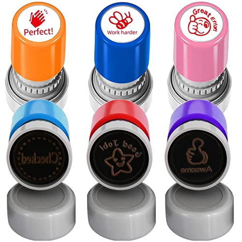 Bertiveny Self Inking Teacher Stamps Set Teacher Review Stamp for Classroom Behavior Stamp for Kids 6pcs