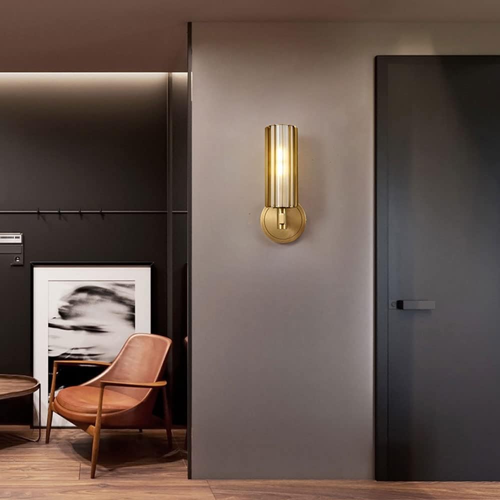 VDOQTLJT Postmodern Wall Lamp丨All Copper Light丨Glass Light Luxury Sconces E14 Bedside Indoor Lighting Fixtures丨 Led Bedroom Mount Fixtures Chandelier(With Light Source)