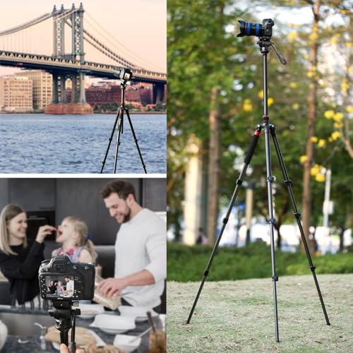 Image of Camera Tripod, 70 inch Video Tripod with Fluid Head, Aluminum Heavy Duty Tripod with Carry Bag, Professional Camera Tripods & Monopods, Compatible with Canon, Sony, DSLR, Camcorder (TM70-FB1)