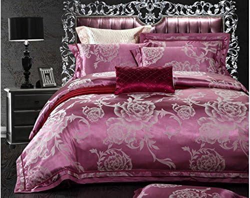 Joybuy Grade Printing Bedding Upscale Bedding Marriage Queen Bedding Sets Cotton Satin Jacquard Bedding Set 4 Pcs Comforter Not Included (Flower-4)