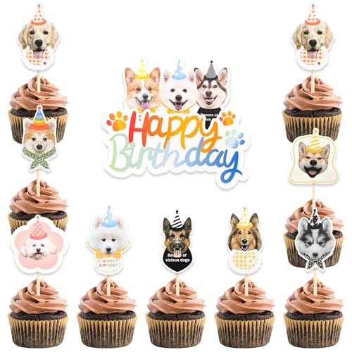 DazzJoy 25 Stück Happy Birthday Tortendeko Hunde Deko,Tortendeko Geburtstag Hunde Cake Topper Geburtstag,Happy Birthday Kuchendeko für Hundegeburtstag,Cupcake Topper für Hundeliebhaber