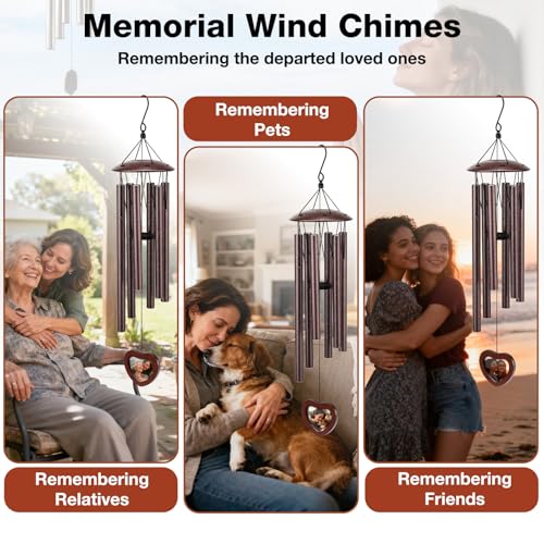 32 Inch Memorial Wind Chime Outdoor, w/Heart Shaped Photo Holder for Bereavement or Pet Remembrance, Wind Chimes for Loss of Loved One, Wind Chimes Outdoor for Porch, Garden, Cemetery - Bronze — view 3