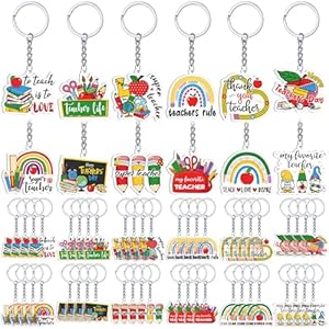 Kigeli 60 Pcs Teacher Keychain Bulk Teacher Appreciation Gifts in Bulk Acrylic Key Rings Teacher Gift Teacher Accessories