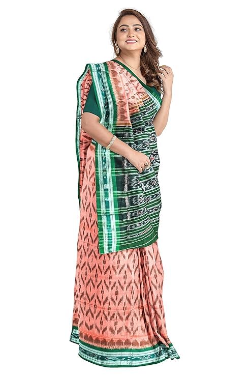 Image of Ikat Women's Cotton Saree, Handmade Pure Cotton Khandua Saree, Ikkat Orissa Traditional Handloom Saree Without Blouse