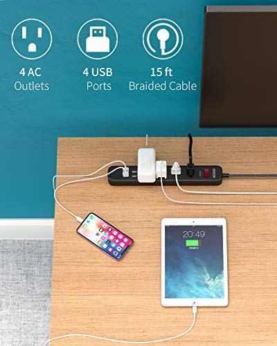 image for Surge Protector Power Strip with USB - NTONPOWER Flat Plug Power Strip
