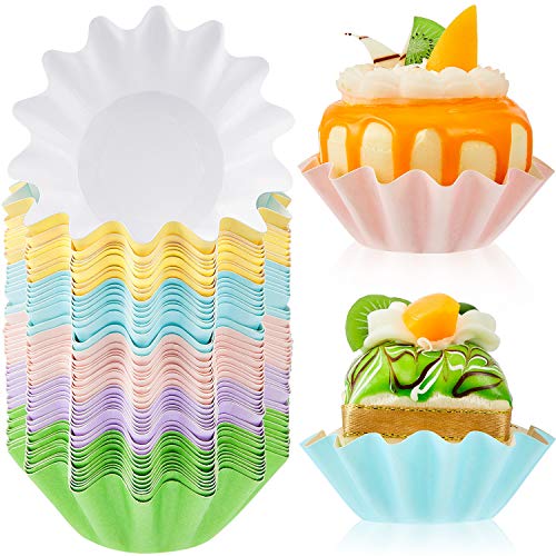 100 Pieces Wave Cupcake Liners Wrappers Flared Paper Baking Cups Disposable Muffin Liners for Muffins Baking, Cupcakes or Mini Snacks