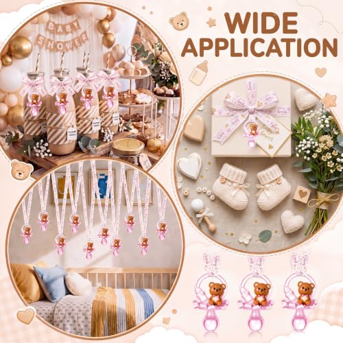 Image of Coume 60 Pcs Baby Shower Pacifiers Necklace Cute Bear Bottle Acrylic Pacifiers Necklaces for Baby Shower Games Guests Gender Reveal Party Favors Prize Decorations DIY (White,Pink,Cute)