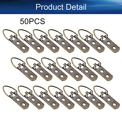 Image of 54mm x 16mm Double Holes D Ring Picture Hangers Hardware Assortment Kit, for Home Decoration Hanging Clock Paintings Artwork Creative Picture Frame Photo Hanging Solutions Bronze Tone 50pcs