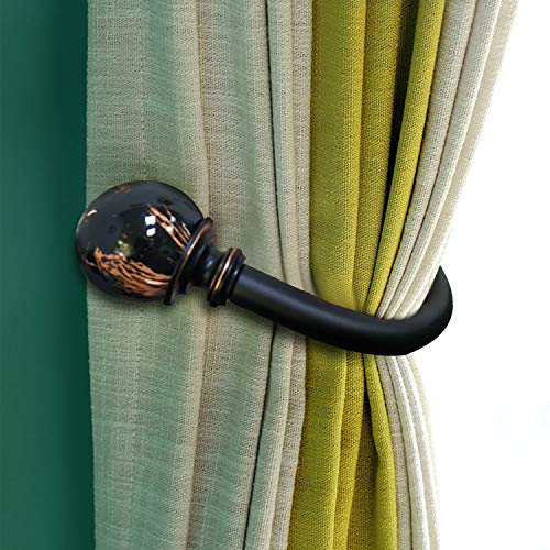 Olakee Curtain Holdbacks-Decorative Draperies Holdback with Marbled Finial Black Set of 2
