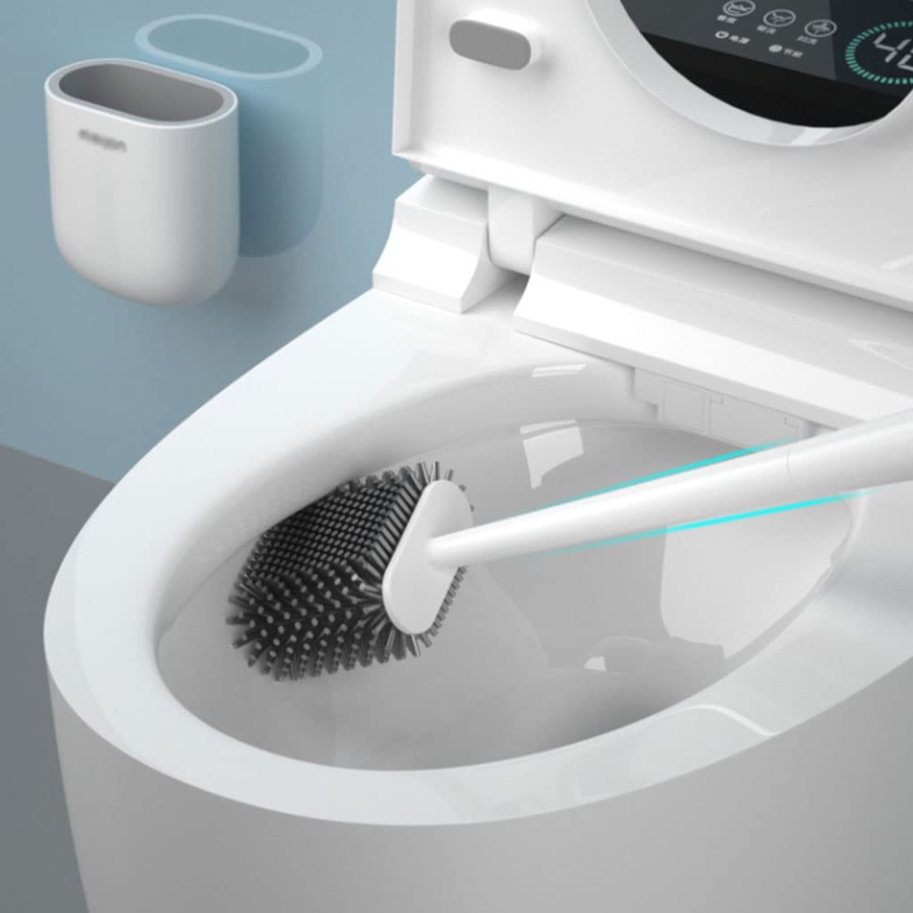 zestawy szczotek toaletowych, Plastikowa, długa rączka, silikonowa szczotka do czyszczenia toalety i uchwyt na wentyl łazienki. Praktyczny(Blue)