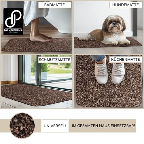 DOMOPRIMA® Fußmatte 60x40 cm Dunkelbraun – Waschbare Schmutzfangmatte aus Mikrofaser, rutschfest und extra saugstark, 7 mm flach, Türmatte für Eingang, Flur, Küche, Bad und Haustier