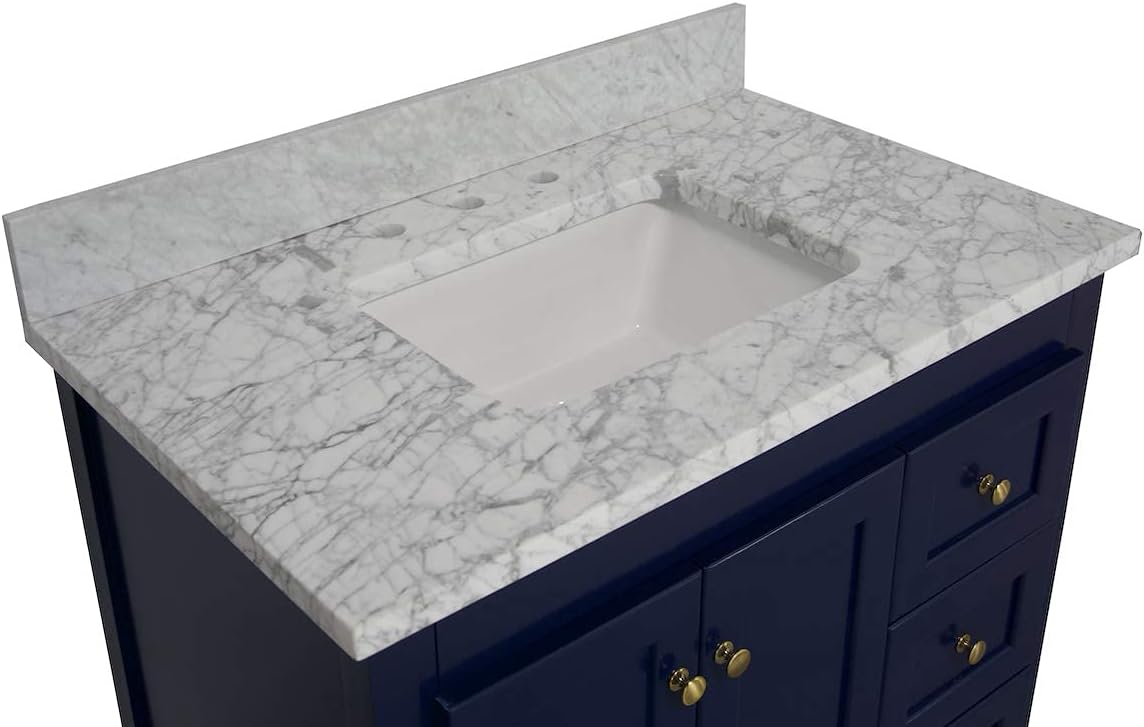 Kitchen Bath Collection Abbey 36-inch Bathroom Vanity (Carrara/Royal Blue): Includes Royal Blue Cabinet with Authentic Italian Carrara Marble Countertop and White Ceramic Sink