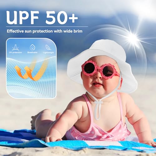Zando Seersucker Baby Sun Hat Toddler UPF 50+ Adjustable Bucket Hats for Boys Girls Beach Hat Breathable Summer Cap Wide Brim2
