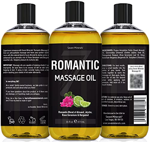 Vegan Romantic Massage Oil For Massage Therapy & Couples Massage - Big 16Oz Bottle - Massage Oil That Relaxes The Body & Mind - Sensual Blend Of Almond, Jojoba, Rose Geranium, Bergamot, & Vitamin E #TOP1