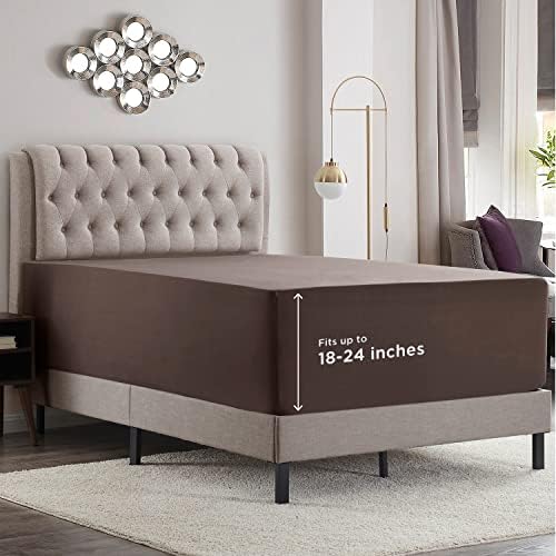 Empyrean Extra Deep Pocket Queen Fitted Sheet Only - Chocolate Brown Fitted Sheet Queen Size, Soft Fitted Bed Sheet for 18 to 24 Inch Mattress, Luxury Queen Fitted Sheet Deep Pocket with Corner Straps