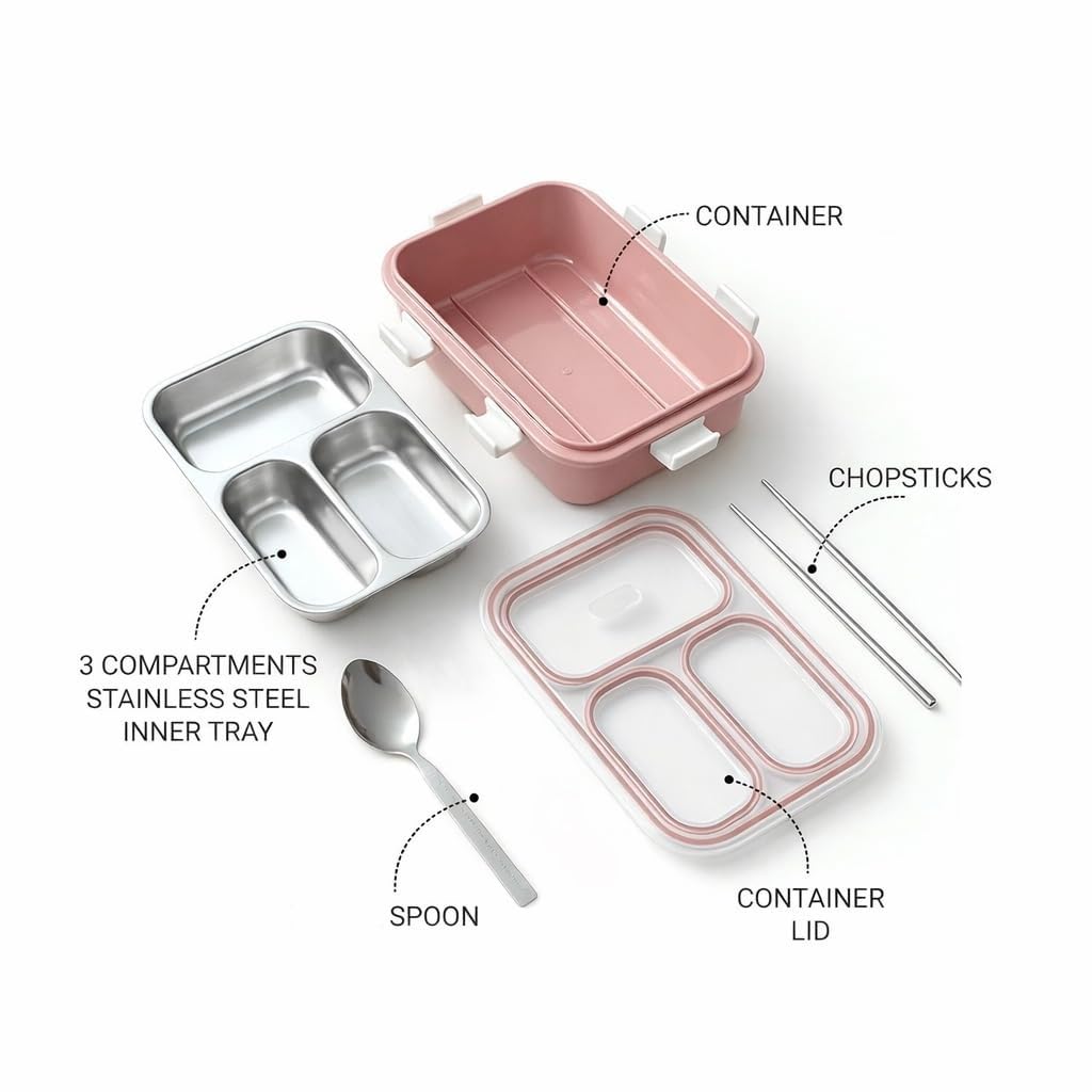 Stainless Steel Lunch Box - 3 Compartment Leakproof -8