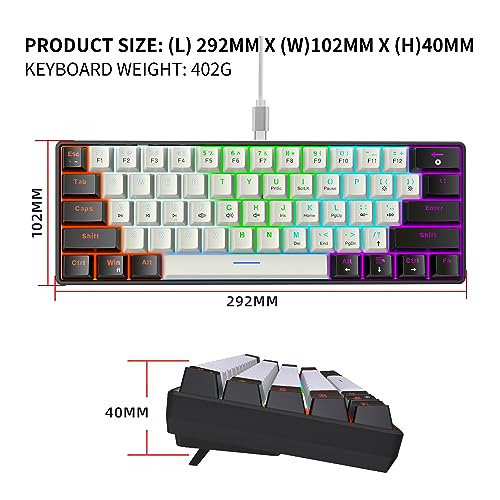 Image of Snpurdiri 60% Mechanical Keyboard Blue Switches, 61-Key Small Compact Gaming Keyboard for Windows Laptop PC Mac (Black White, Blue Switch) (Upgrade)