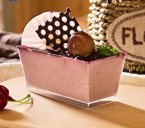 10 Pack Elegant Plastic Rectangle Dessert Cups with Lids - Reusable J100 - 110ml - Clear