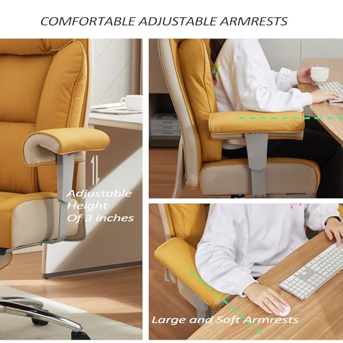 Efomao Big and Tall Green Office Chair 450LBS – Ergonomic High-Back Executive Chair with Footrest, Adjustable Padded Armrests, PU Leather Computer Chair with Lumbar Support for Home or Office, Yellow