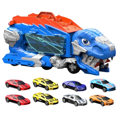 Genérico Camión Dinosaurio – Camión de transporte plegable – Transportador portátil y juego de 8 coches para niños y niñas de 3 años y más viaje casa escuela cumpleaños