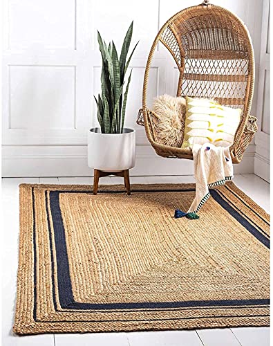 Image of Jute Braided Natural Hand Woven & Reversible Rug for Living Room Kitchen Entryway, Farmhouse Rustic Burlap Carpet Floor Mat (Bdesign, 6X8-feet)