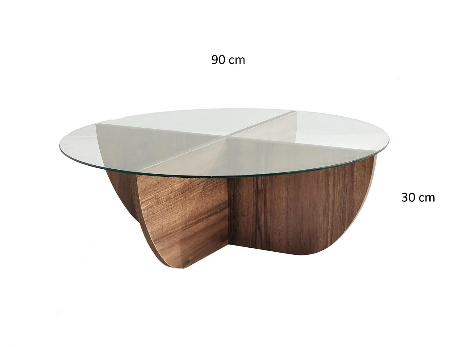 Menzzo Table Basse Design Sunac D90cm Verre Transparent et Bois foncé