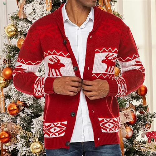 Mens Color Block Sweater Cardigans Shawl Collar Button Christmas Cardigan Slim Fit Lightweight Cable Knit Sweaters2