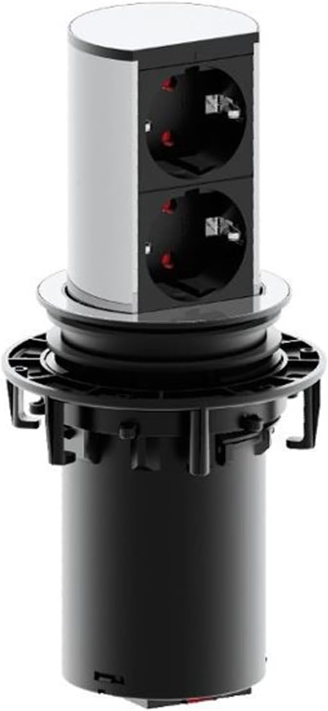 Bachmann Elevator Retractable Socket 2-Way 2 m Cable Table Socket for Kitchen and Office Stainless Steel Look 928.002 (Extends at The Touch of a Finger Aluminium Profile)