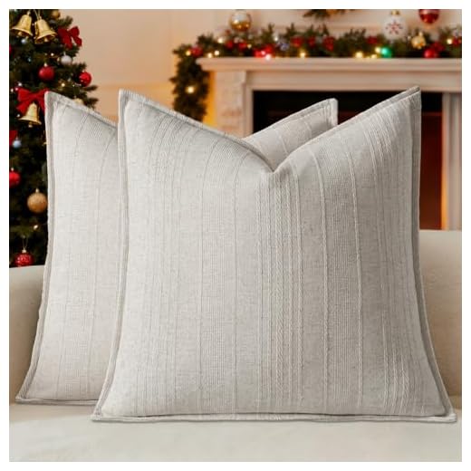 a moment Linen Pillow Covers Set of 2,Boho Farmhouse Throw Pillowcases Neutral Textured Decorative Covers for Couch Sofa Bed, Soft Linen Blend Accent Case Cushion Christmas Home Decor 20"x20"Ivory
