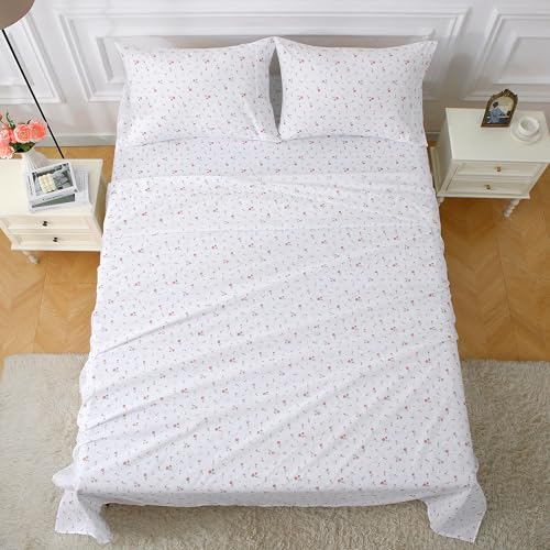 Image of Softan Pink Flower Sheets for King Size Bed - 4 Piece Microfiber Floral Sheet Set with 15 inch Deep Pocket, Cute Pink Spring Flower Sheets and Pillowcase Set