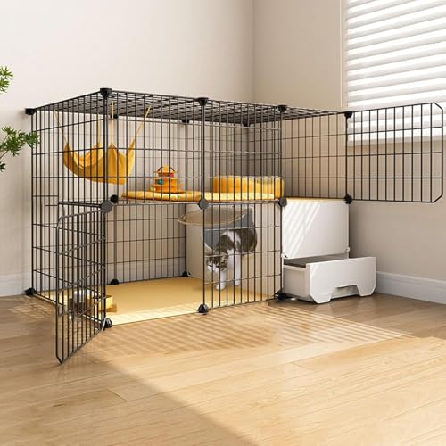 Cage pour chat d'intérieur avec bac à litière intégré et espace à plusieurs niveaux transparent - 2