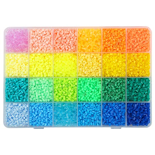 LIHAO 12000 Perline a Fusione, Mini Dimensioni 2.6mm, Perline da Stirare 24 Colori con Scatola Portaoggetti, Set Gioco Creativo Fai da Te per Bambini - Versione A