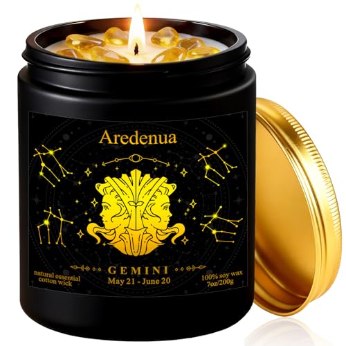 Image of Gemini Zodiac Candles, Lemon Scented Candle with Citrine Crystals