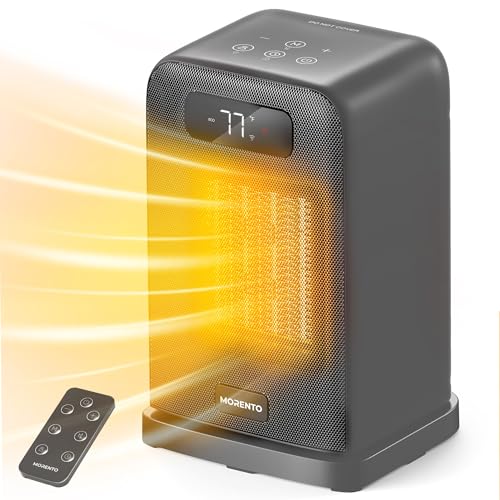 MORENTO Space Heaters for Indoor Use, 1500W Electric Heater, Desk Heater with Heating and Fan Modes in Office with Thermostat, Small Space Heaters for Bedroom and Indoor Use (Grey)